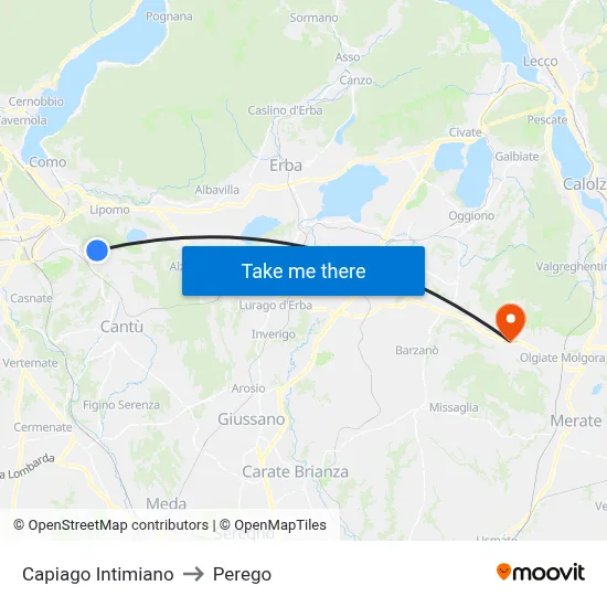 Capiago Intimiano to Perego map