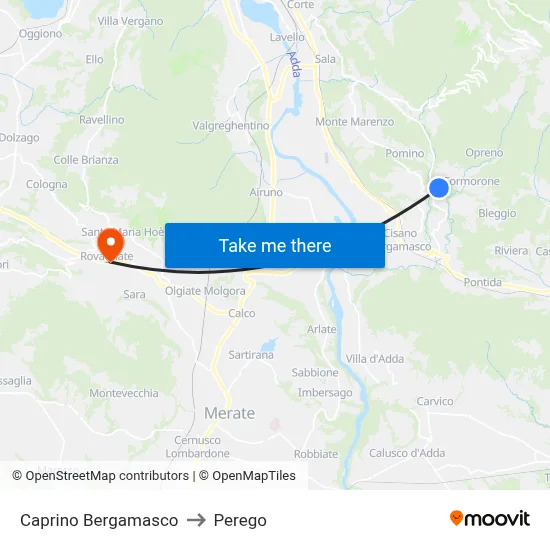 Caprino Bergamasco to Perego map