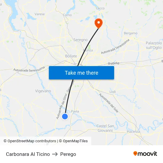 Carbonara Al Ticino to Perego map