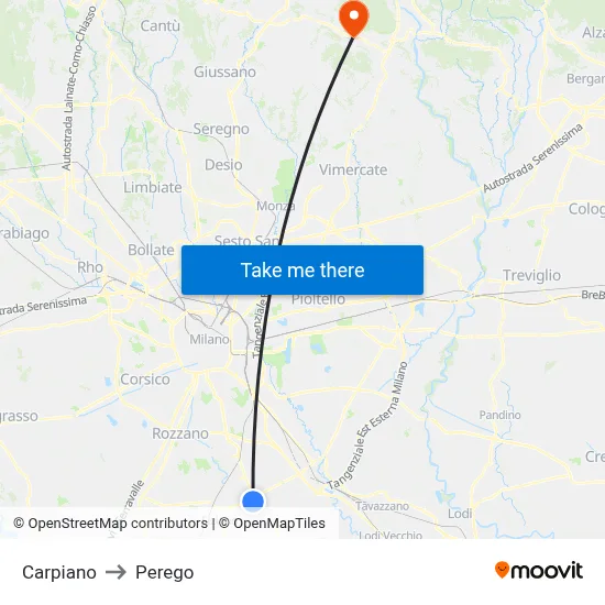 Carpiano to Perego map