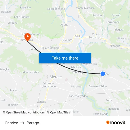 Carvico to Perego map