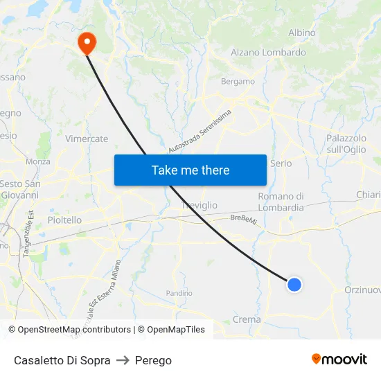 Casaletto di Sopra to Perego map