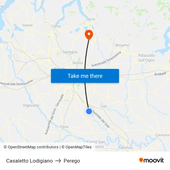 Casaletto Lodigiano to Perego map