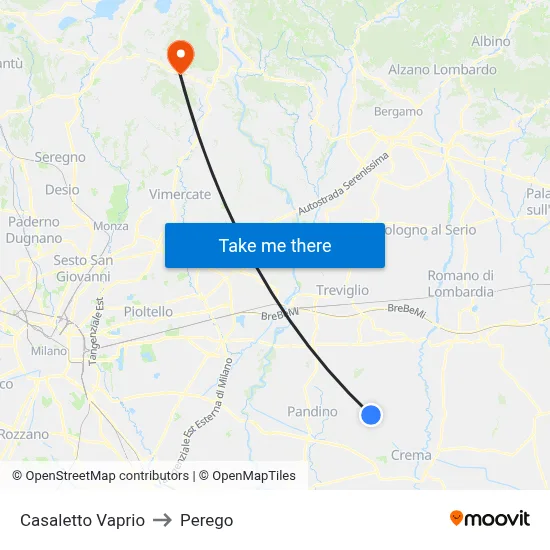 Casaletto Vaprio to Perego map