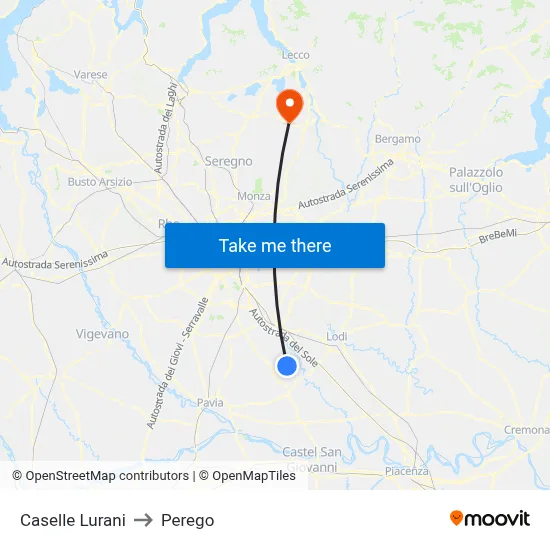 Caselle Lurani to Perego map