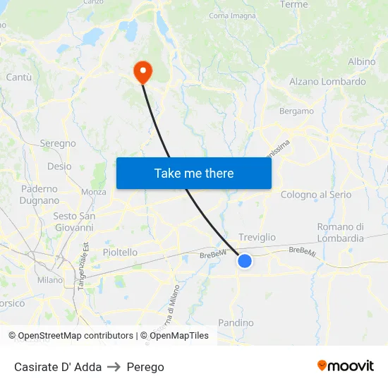 Casirate d'Adda to Perego map