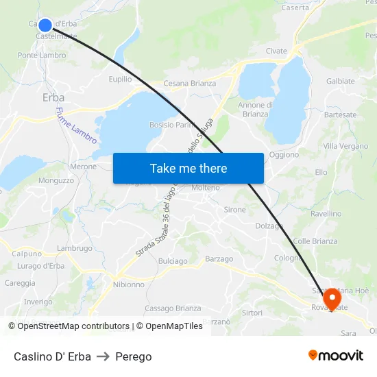 Caslino d'Erba to Perego map