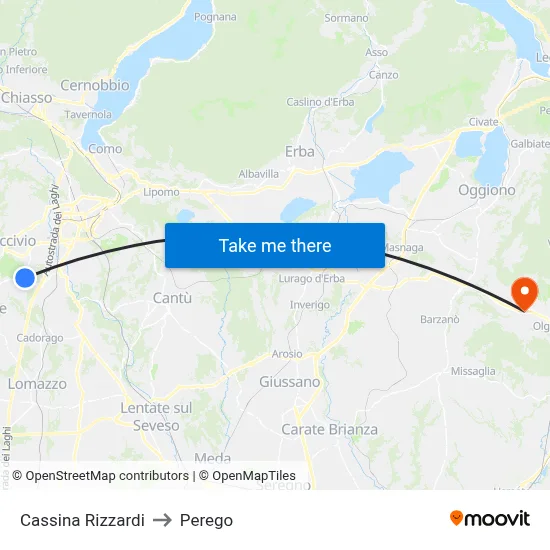 Cassina Rizzardi to Perego map
