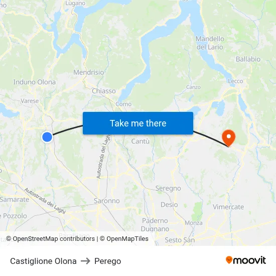 Castiglione Olona to Perego map