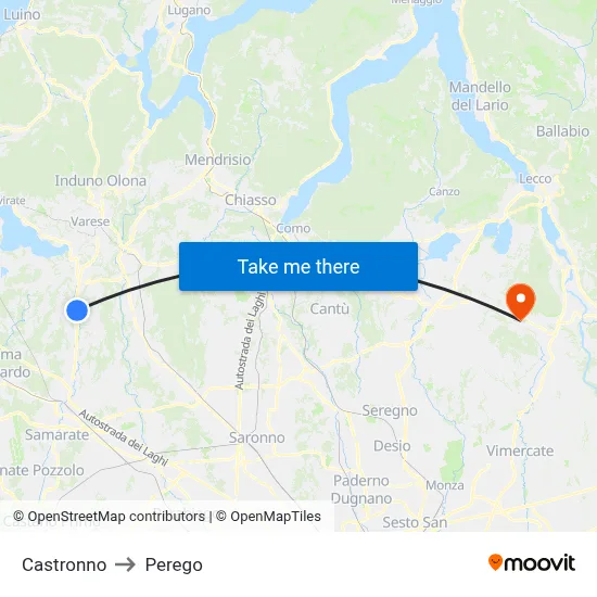 Castronno to Perego map