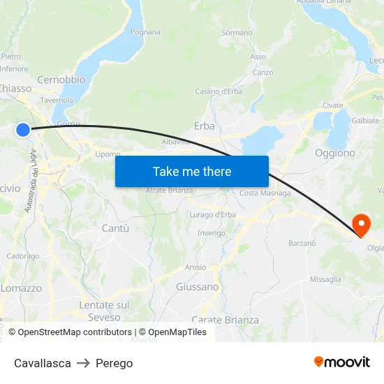Cavallasca to Perego map