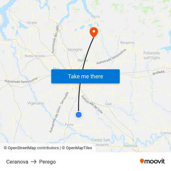 Ceranova to Perego map