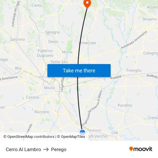 Cerro Al Lambro to Perego map