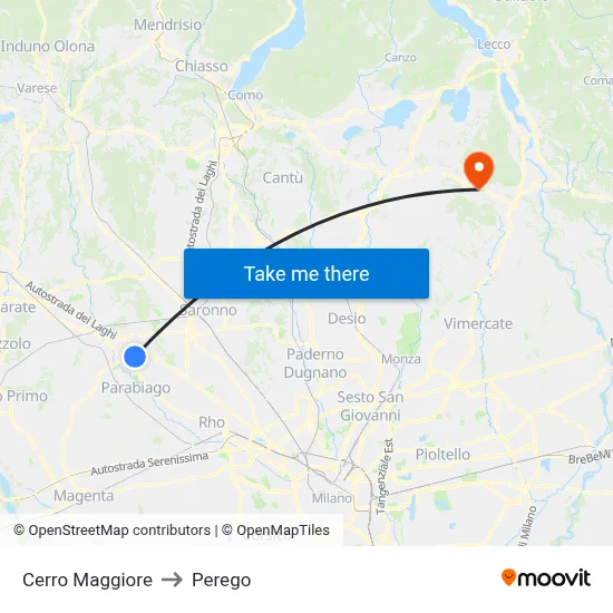 Cerro Maggiore to Perego map