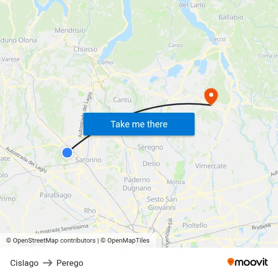 Cislago to Perego map