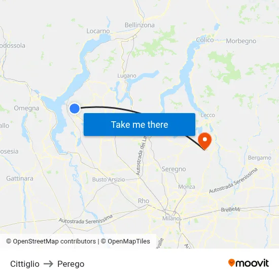 Cittiglio to Perego map