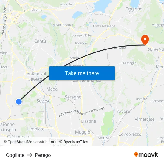 Cogliate to Perego map