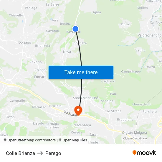 Colle Brianza to Perego map