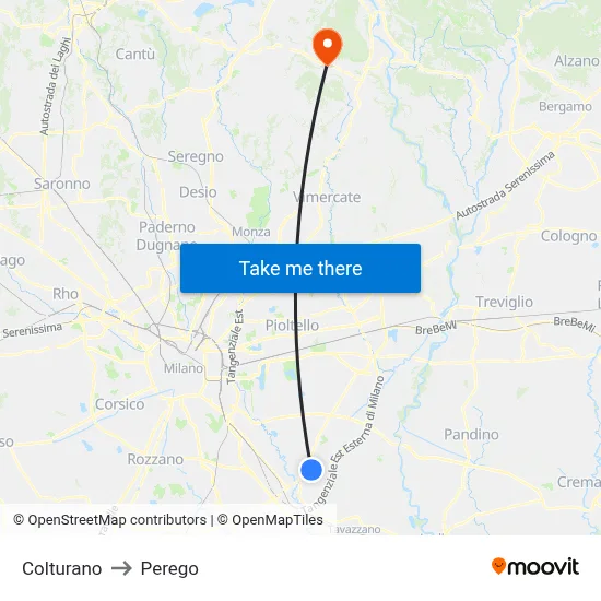 Colturano to Perego map
