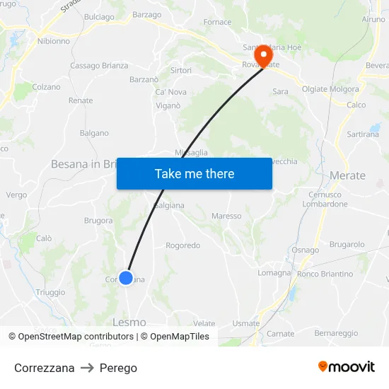 Correzzana to Perego map