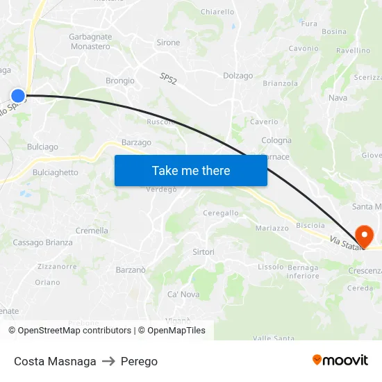 Costa Masnaga to Perego map
