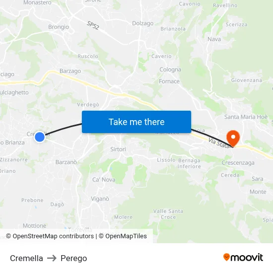 Cremella to Perego map