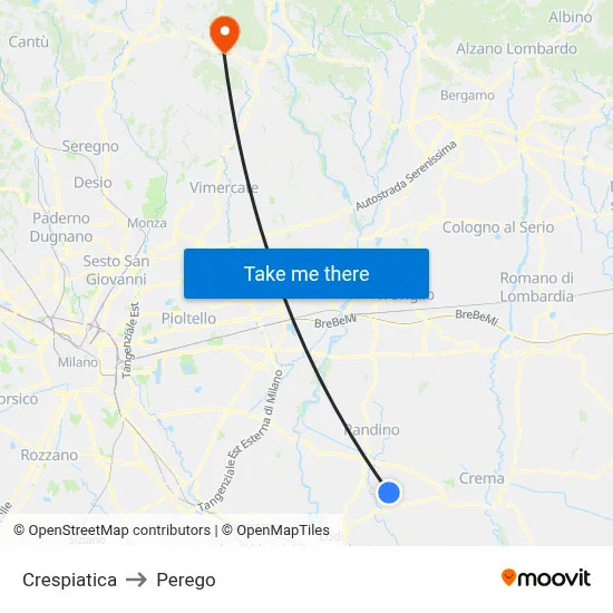 Crespiatica to Perego map