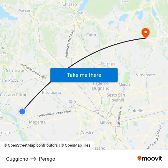 Cuggiono to Perego map