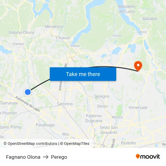 Fagnano Olona to Perego map