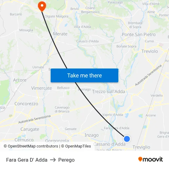 Fara Gera D' Adda to Perego map