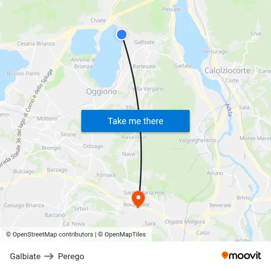 Galbiate to Perego map