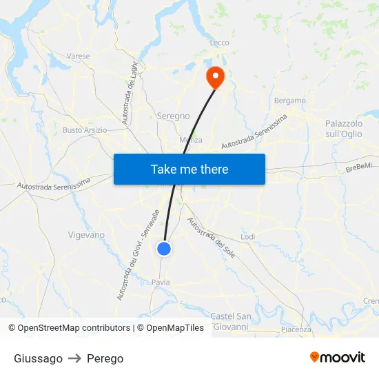 Giussago to Perego map