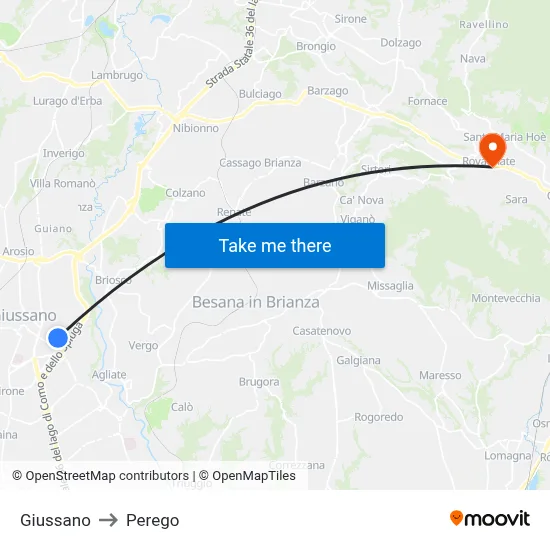 Giussano to Perego map