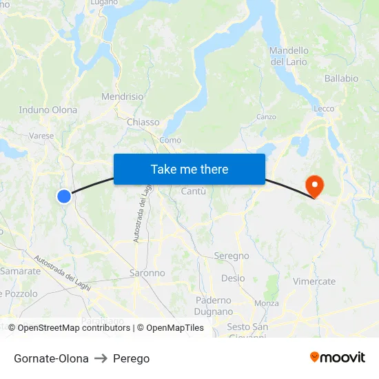 Gornate-Olona to Perego map
