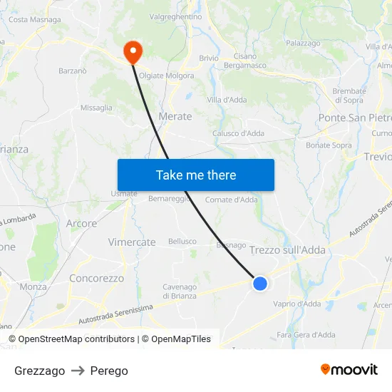 Grezzago to Perego map