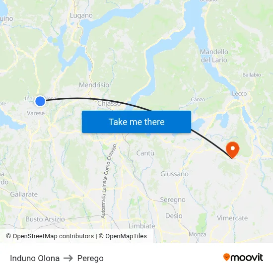 Induno Olona to Perego map