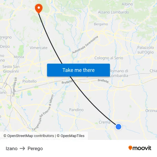 Izano to Perego map