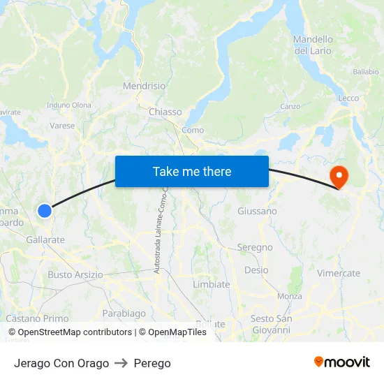 Jerago con Orago to Perego map