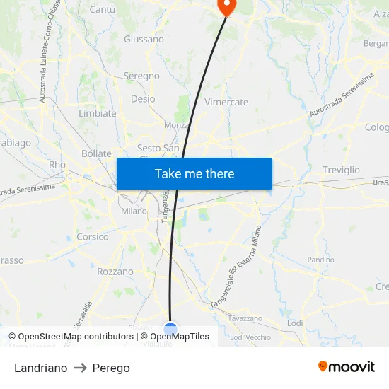 Landriano to Perego map