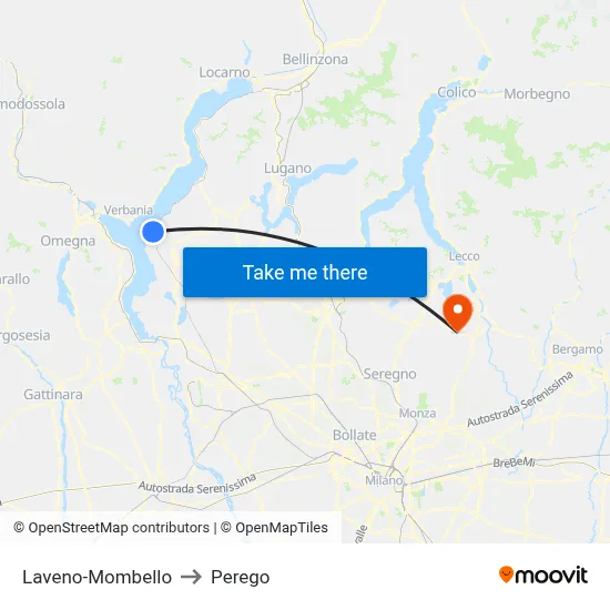 Laveno-Mombello to Perego map