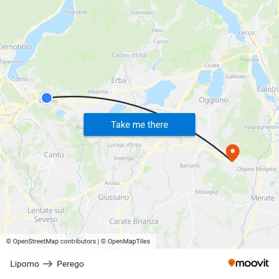 Lipomo to Perego map