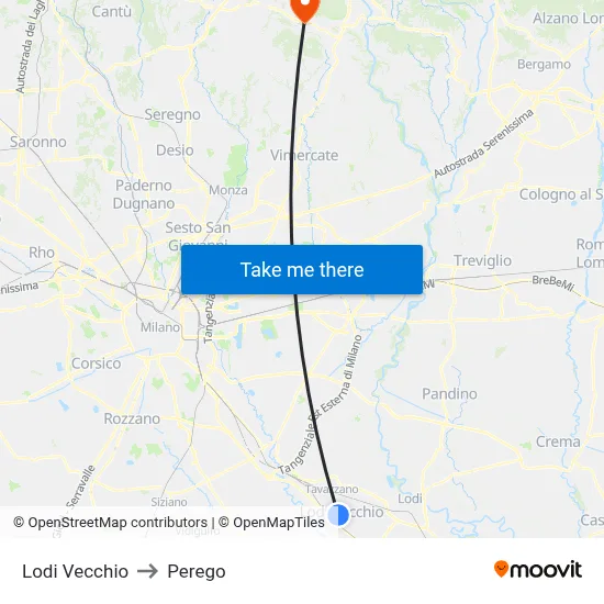 Lodi Vecchio to Perego map