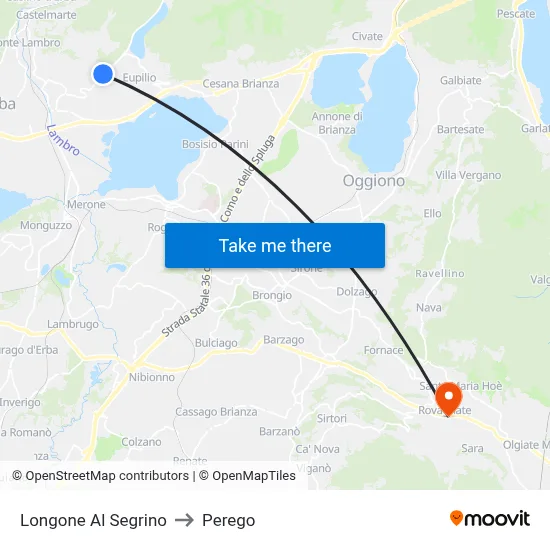 Longone Al Segrino to Perego map