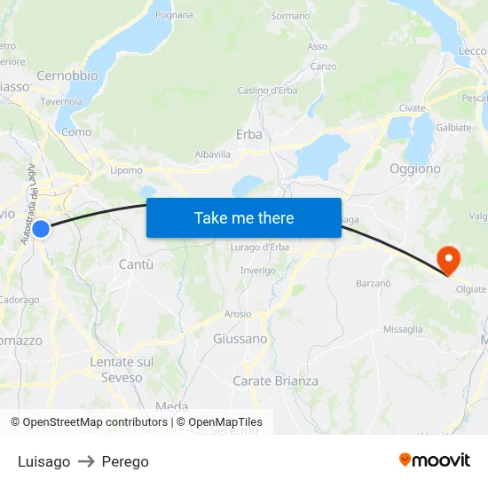 Luisago to Perego map