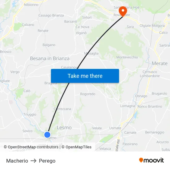 Macherio to Perego map