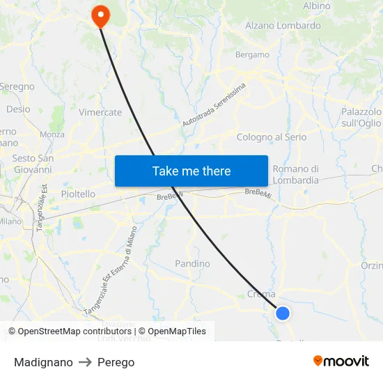 Madignano to Perego map