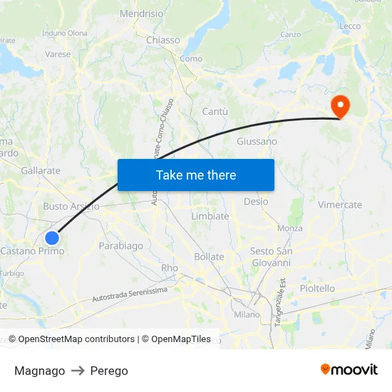 Magnago to Perego map
