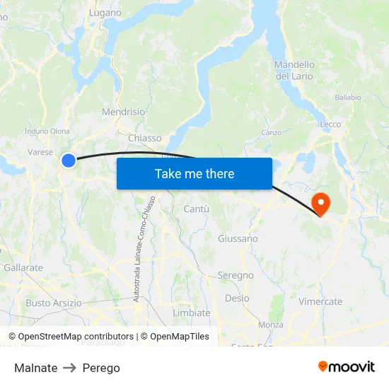 Malnate to Perego map