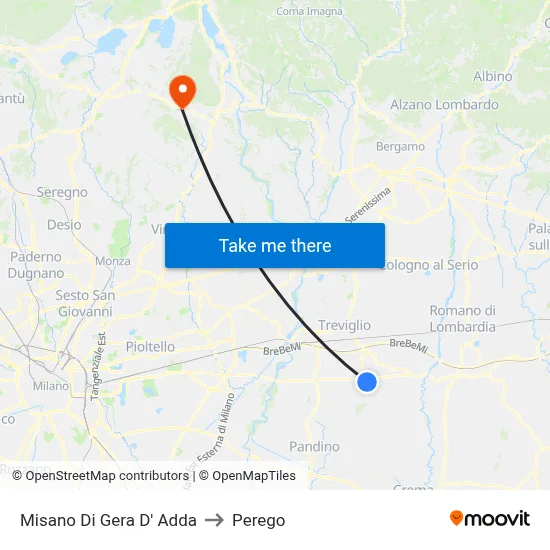 Misano di Gera d'Adda to Perego map