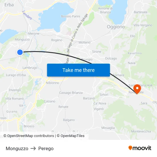 Monguzzo to Perego map